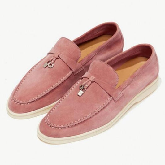 Multicolor Real Leather Suede Comfortable flat Shoes for Women Round Toe metal lock Decoration Causal Shoes Women - LiveTrendsX