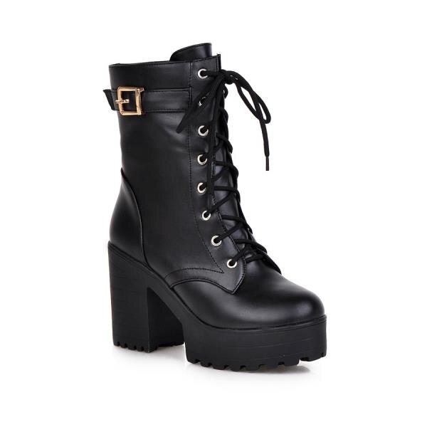 Round Toe Shoes Lace Up High Heel Boots Luxury Designer Martins - LiveTrendsX