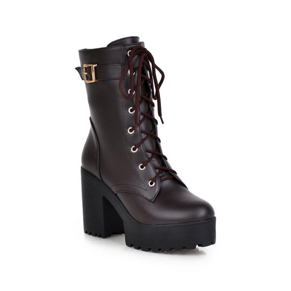 Round Toe Shoes Lace Up High Heel Boots Luxury Designer Martins - LiveTrendsX