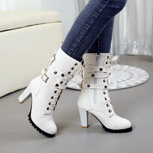 Load image into Gallery viewer, Women Boots Fashion Rivet Motorcycle Boots Autumn Mid Calf Boots - LiveTrendsX
