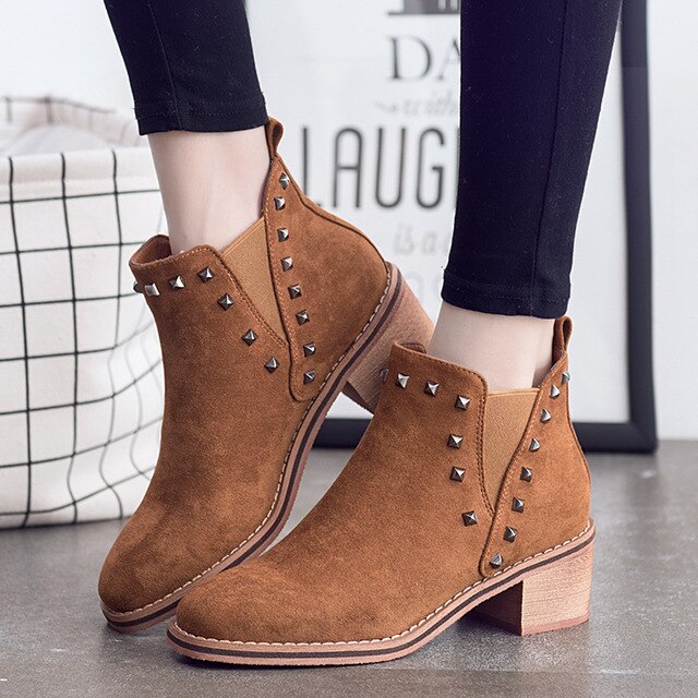 Women Ankle Boots Heels Shoes Fashion Rivet High Quality Boots - LiveTrendsX
