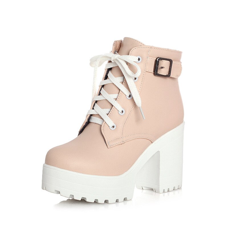 Ankle Buckle Women Boots Lacing Shoes Women Casual Square Heel - LiveTrendsX