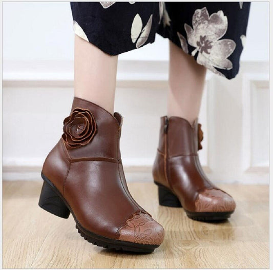 New Cow Leather Ankle Boots Handmade Lady Shoe Genuine Leather Winter Boots - LiveTrendsX