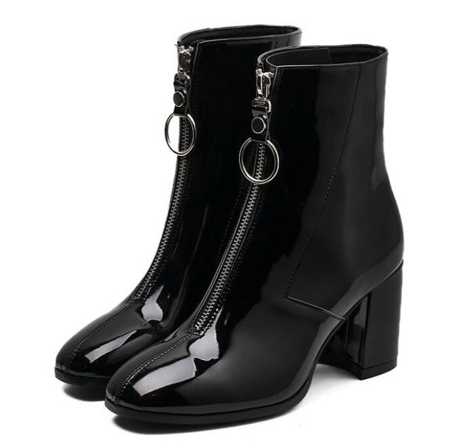 Women Shoes Zipper Boots Front Big Zipper Open Botas Mid-Calf Botines - LiveTrendsX