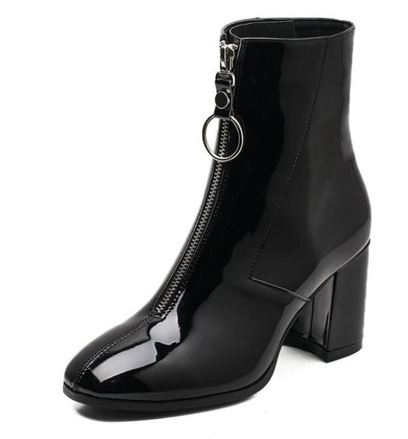 Women Shoes Zipper Boots Front Big Zipper Open Botas Mid-Calf Botines - LiveTrendsX