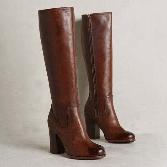 Women shoes over the knee boots pu leather vintage western riding boots - LiveTrendsX