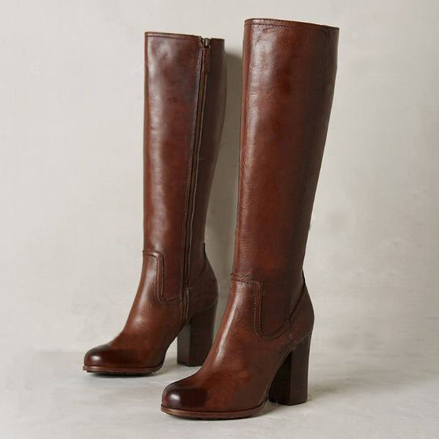 Women shoes over the knee boots pu leather vintage western riding boots - LiveTrendsX