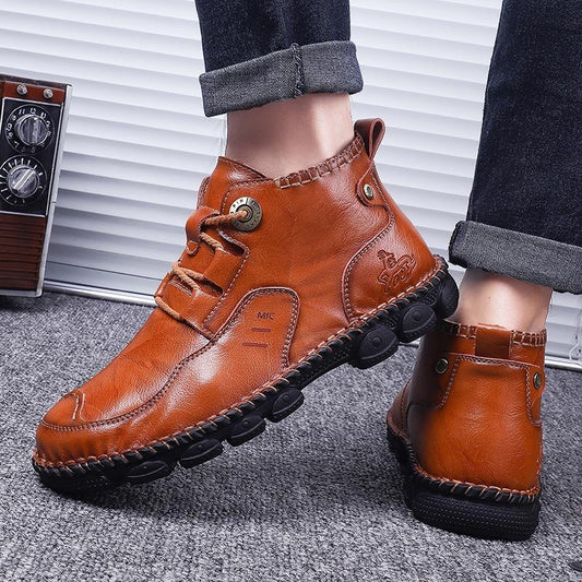 Fashion Mens PU Leather Shoes Casual Anti-Slip Vintage Boots - LiveTrendsX