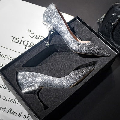 Crystal sequined wedding shoes high heel