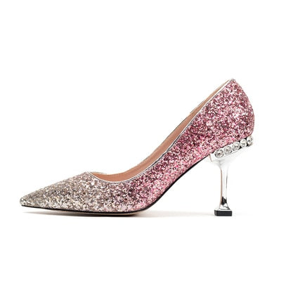 Crystal sequined wedding shoes high heel