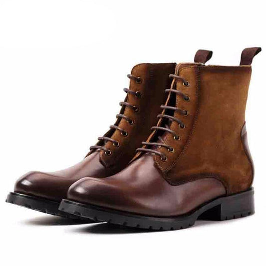 Genuine Leather Round Toe Men's Handmade Military Ankle Boots - LiveTrendsX