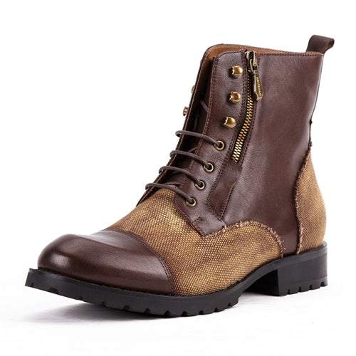 Genuine Leather Man High-Top Riding Platform Shoes Round Toe Men's Handmade Military Ankle Boots - LiveTrendsX