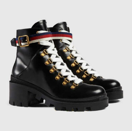 Autumn Winter New Style Women Round Toes Genuine Leather Ankle Strap Ankle Boots Ladies England Style Retro Office Boots - LiveTrendsX