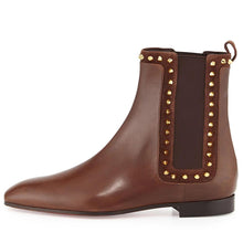 Load image into Gallery viewer, Women Brown Snow Winter Rivets Square Toe Low Heels Ankle Boots Genuine Cow Leather Party&amp;evening&amp;outdoor Large Size 46 Slip-On - LiveTrendsX
