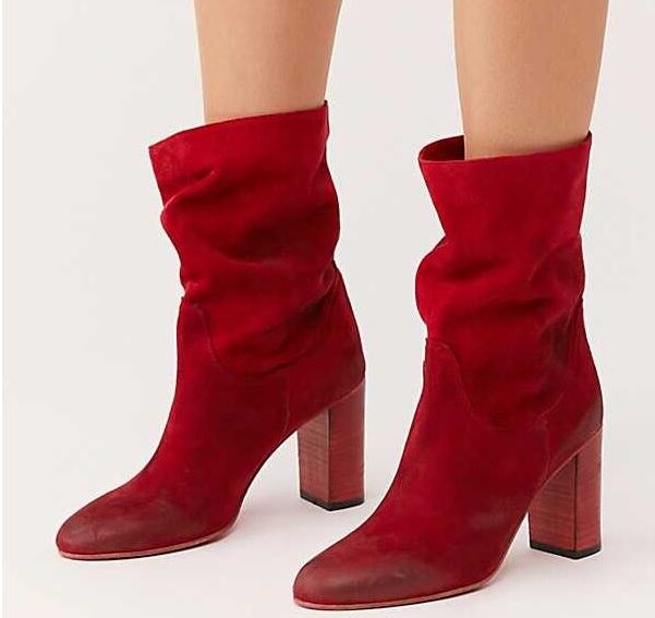Spring Autumn Woman Fashion Solid Red Brown Slim Slip On Round Toe Rough Heels Mid-calf Short Boots Lady Size 42 - LiveTrendsX