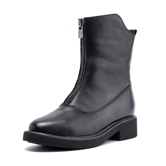 Women Martin Boots Leather Black Winter Shoes 2019 Warm Ankle Boots Women Handmade Genuine Leather Casual Shoes Women Sale - LiveTrendsX