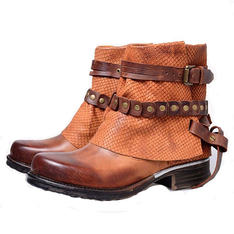 Women Casual Shoes Retro Buckle Ankle Boots Handmade Genuine Leather - LiveTrendsX