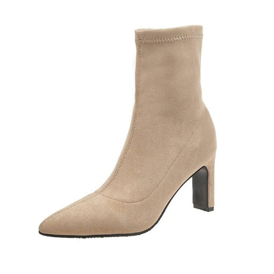 Pointed Booties Female High Heel Suede Fashion Wild Slim Elastic Boots - LiveTrendsX