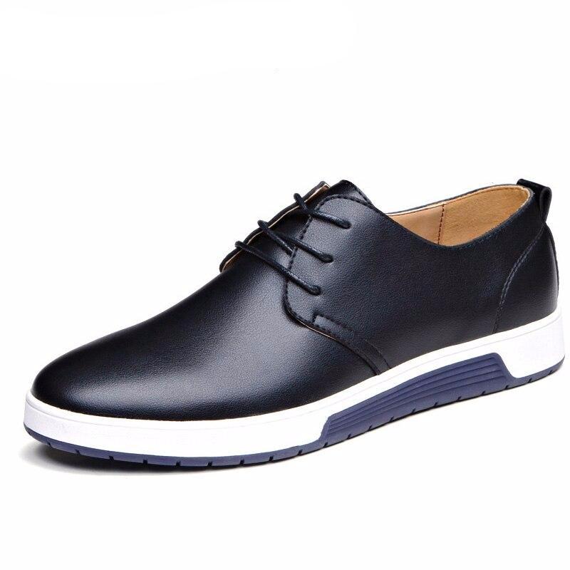 Men Shoes Casual Leather Fashion Trendy Black Blue Brown Flat Shoes for Men - LiveTrendsX