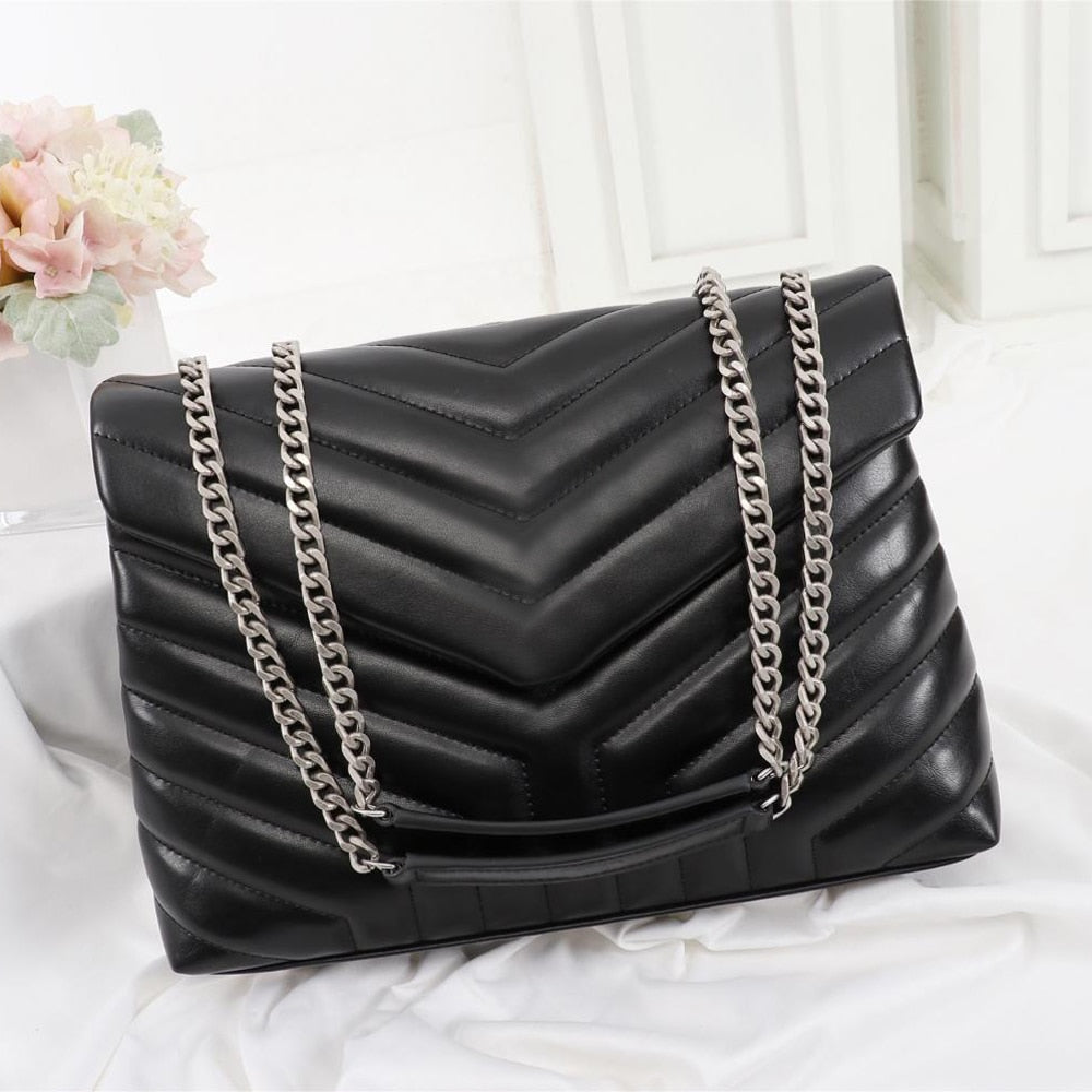 Women genuine Leather handbag luxury Designer 30CM LOU LOU messenger bag Female chain shoulder bag Lady Crossbody Bag - LiveTrendsX