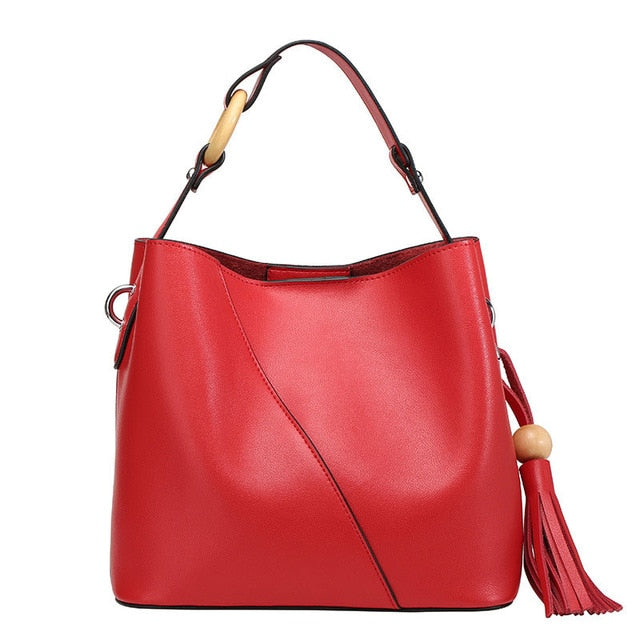 Designer Tassel Women Shoulder Bag 100% Real Leather Big Capacity Lady Crossbody Messenger Elegant Gift Handbag Green Black Red - LiveTrendsX