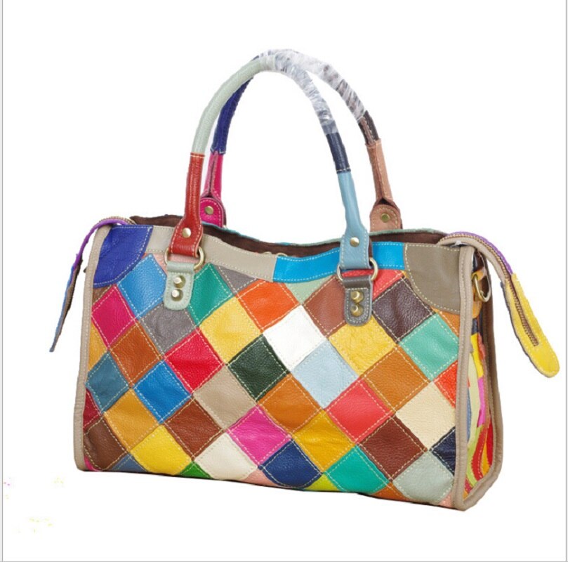 Hand Bags Women Casual Tote Large Colorful Cow Leather 2019 New Woman Fashion Handbags Patchwork Shoulder Crossbody Bags - LiveTrendsX