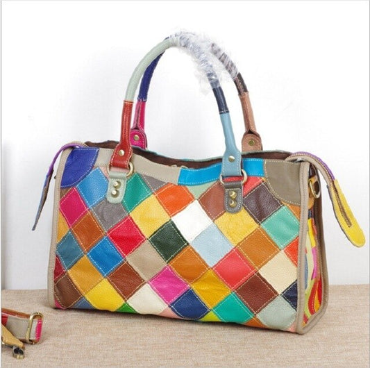 Hand Bags Women Casual Tote Large Colorful Cow Leather 2019 New Woman Fashion Handbags Patchwork Shoulder Crossbody Bags - LiveTrendsX