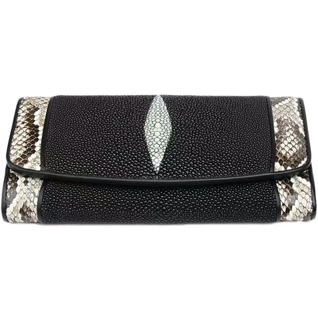 Authentic Real Stingray Leather Lady Long Wallet Large Card Holders Genuine Python Snakeskin Women Clutch Purse Female Money Bag - LiveTrendsX