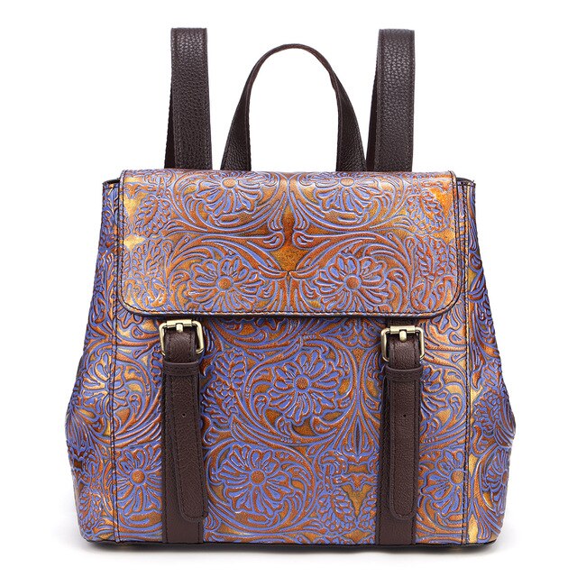 Shoulder-bag Leather Casual Backpack Trend College Wind-pressure Flower Backpack Leather Backpack - LiveTrendsX