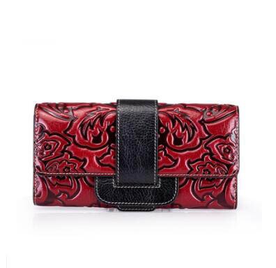 New women genuine leather bag designer brands fashion woven pattern women embossing Embossed buckle long wallets clutch bags - LiveTrendsX