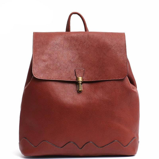 High Quality Italian Cow Leather Backpack For Women Fashion Girls School Bags Leather Flap Metal Lock Large Shoulder knapsack - LiveTrendsX