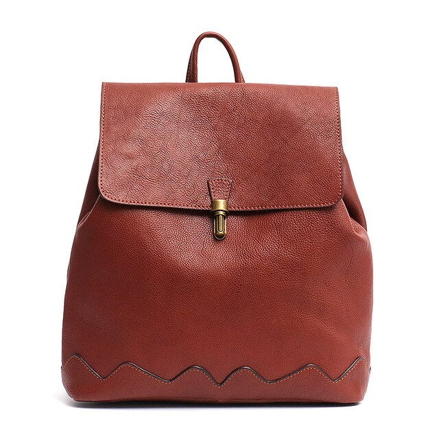 High Quality Italian Cow Leather Backpack For Women Fashion Girls School Bags Leather Flap Metal Lock Large Shoulder knapsack - LiveTrendsX
