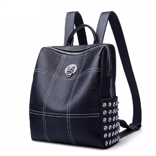 Genuine Leather Backpacks Women Luxury Soft Real Cow Leather Backpack for Girls Black Fashion Bagpack Female Designer Bag - LiveTrendsX