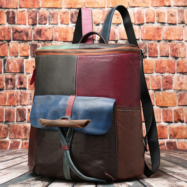 Retro-coloured Leather Shoulder Bag fashion personality lady backpack multi-function - LiveTrendsX