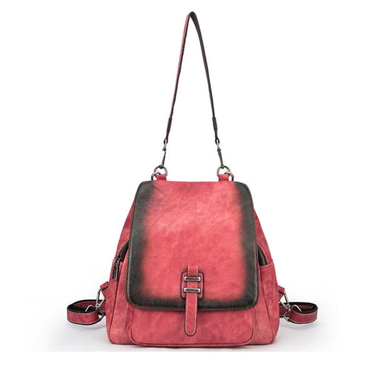 Female High Quality Genuine Leather Rucksack Girls Shoulder Bag Brush Color Daypack Knapsack Retro Real Cowhide Women Backpack - LiveTrendsX