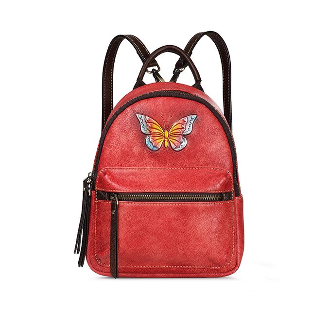 New Genuine leather Women backpack shoulder bag female first layer leather retro butterfly small backpacks casual female bags - LiveTrendsX