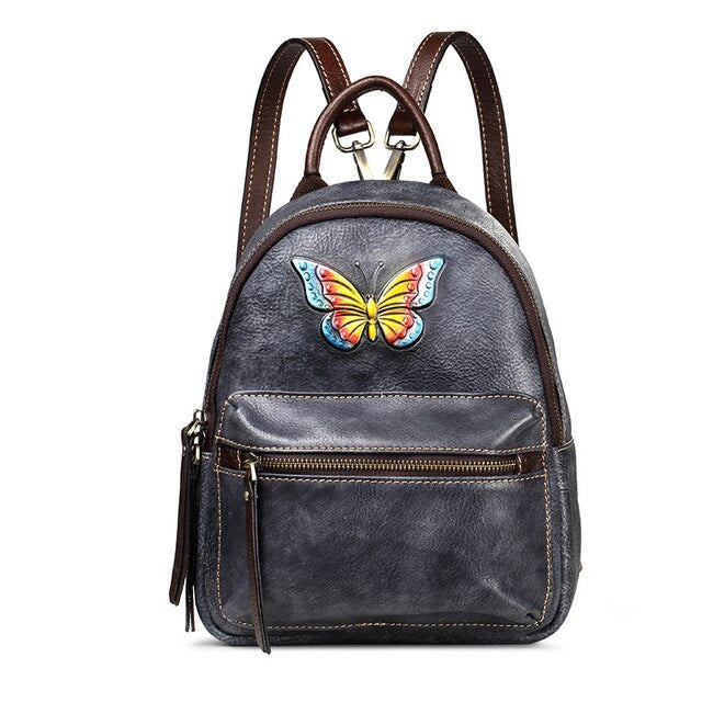 New Genuine leather Women backpack shoulder bag female first layer leather retro butterfly small backpacks casual female bags - LiveTrendsX