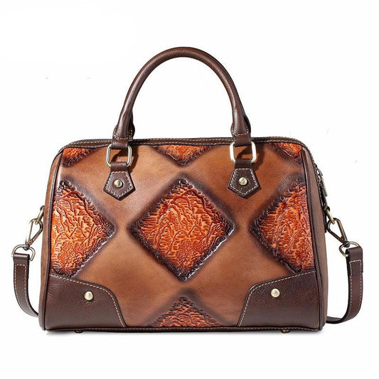 European and American leather vintage women's bag, leather retro shoulder bag, women's leather hand-held oblique cross bag - LiveTrendsX