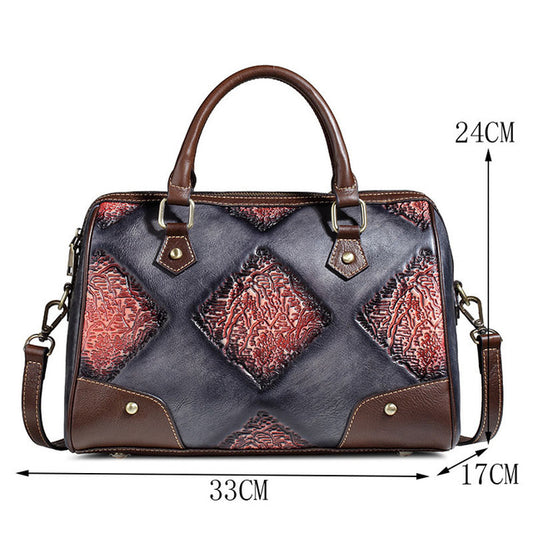 European and American leather vintage women's bag, leather retro shoulder bag, women's leather hand-held oblique cross bag - LiveTrendsX