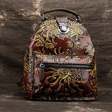 Load image into Gallery viewer, Women Genuine Leather Backpack Knapsack Embossed Chinese Style Brush Color Travel Bag Lady Daypack Vintage floral Rucksack - LiveTrendsX
