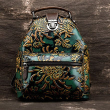 Load image into Gallery viewer, Women Genuine Leather Backpack Knapsack Embossed Chinese Style Brush Color Travel Bag Lady Daypack Vintage floral Rucksack - LiveTrendsX
