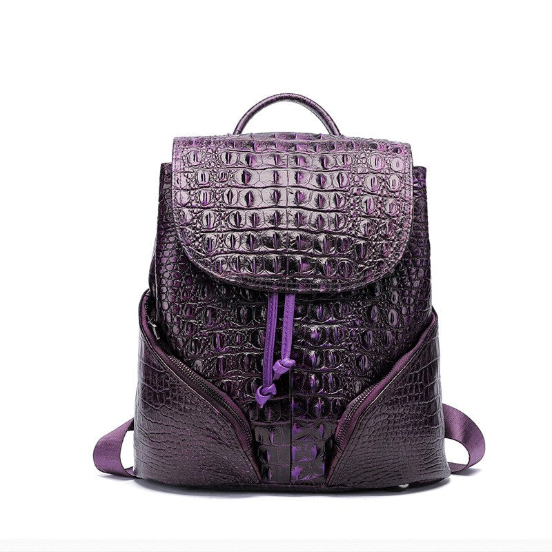 New Vintage Alligator Genuine Leather Women Backpacks Quality Female Real Natural Leather Ladies Girl Student Casual Backpack - LiveTrendsX