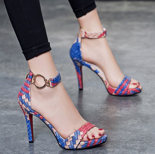 Plaid High Sandals Women Cross-Tied Heels Ladies Ankle Strap Lace Up Party Bow High Shoes - LiveTrendsX