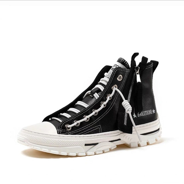 Men Shoes Casual  Black Platform Vulcanized Shoes Thick Sole Creeper Dad Shoes Genuine Leather Sneakers Men - LiveTrendsX