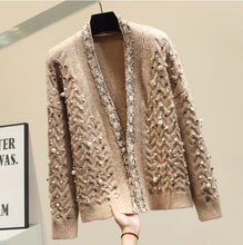 Load image into Gallery viewer, Knitwear Women Spring Winter New Fashion Heavy Pearl Beaded Thickening Warm Knit Cardigan Coat Girl Ladies Knitting Sweater - LiveTrendsX
