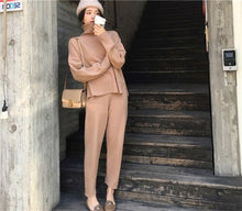 Load image into Gallery viewer, autumn spring knitted tracksuit turtleneck sweatshirts women suit clothing 2 piece set knit pant female pants suit D226 - LiveTrendsX
