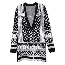 Load image into Gallery viewer, Black and white embossed beaded knit coat Single Breasted V-Neck Wide-waisted Hot style Free shipped 2019 autumn new style - LiveTrendsX
