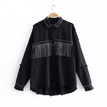 Load image into Gallery viewer, New Fall Season Thin Jackets Black Color with Button Draped Tassel High Street Punk Cool Girl Jackets for Women - LiveTrendsX
