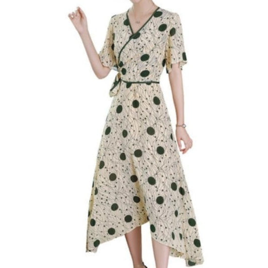 women's fashion slim temperament irregular elegant silk dress - LiveTrendsX