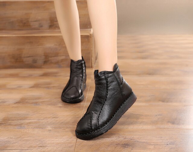 Handmade Retro Women Shoes Flat Boots 2019 Newest Comfort Warm Winter Boots Soft Cowhide Leather Boots Shoes - LiveTrendsX